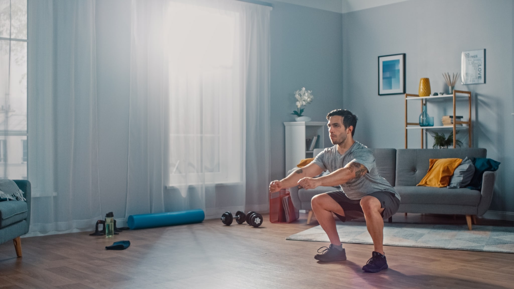 Man exercising at home