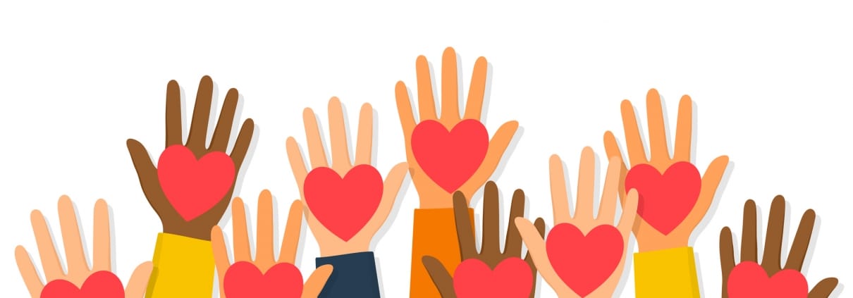 Raised hands with hearts