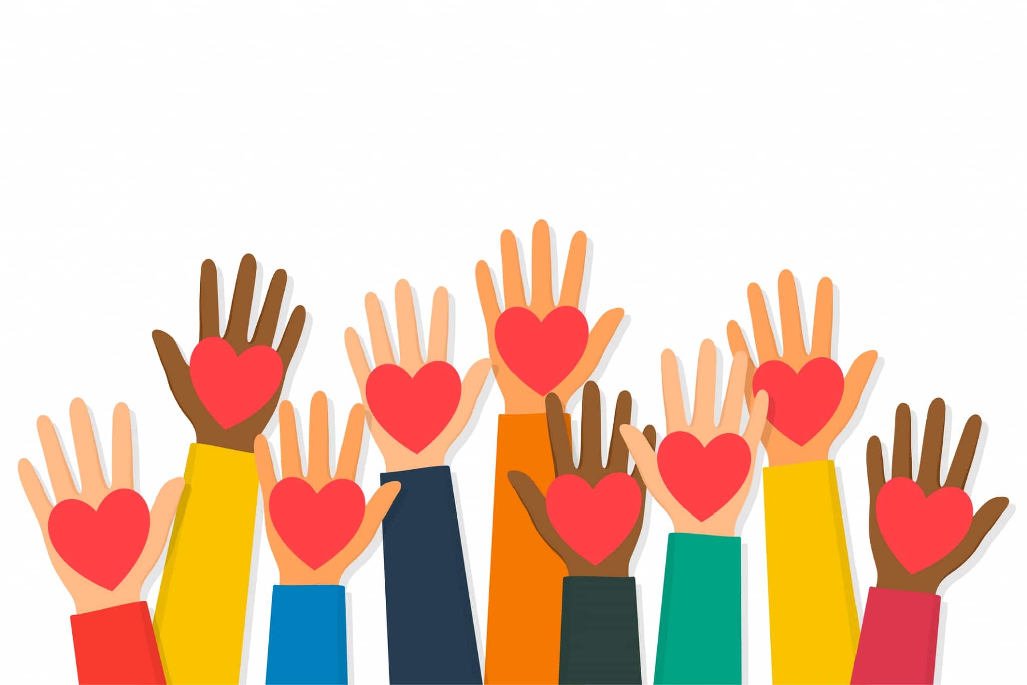 Raised hands with hearts