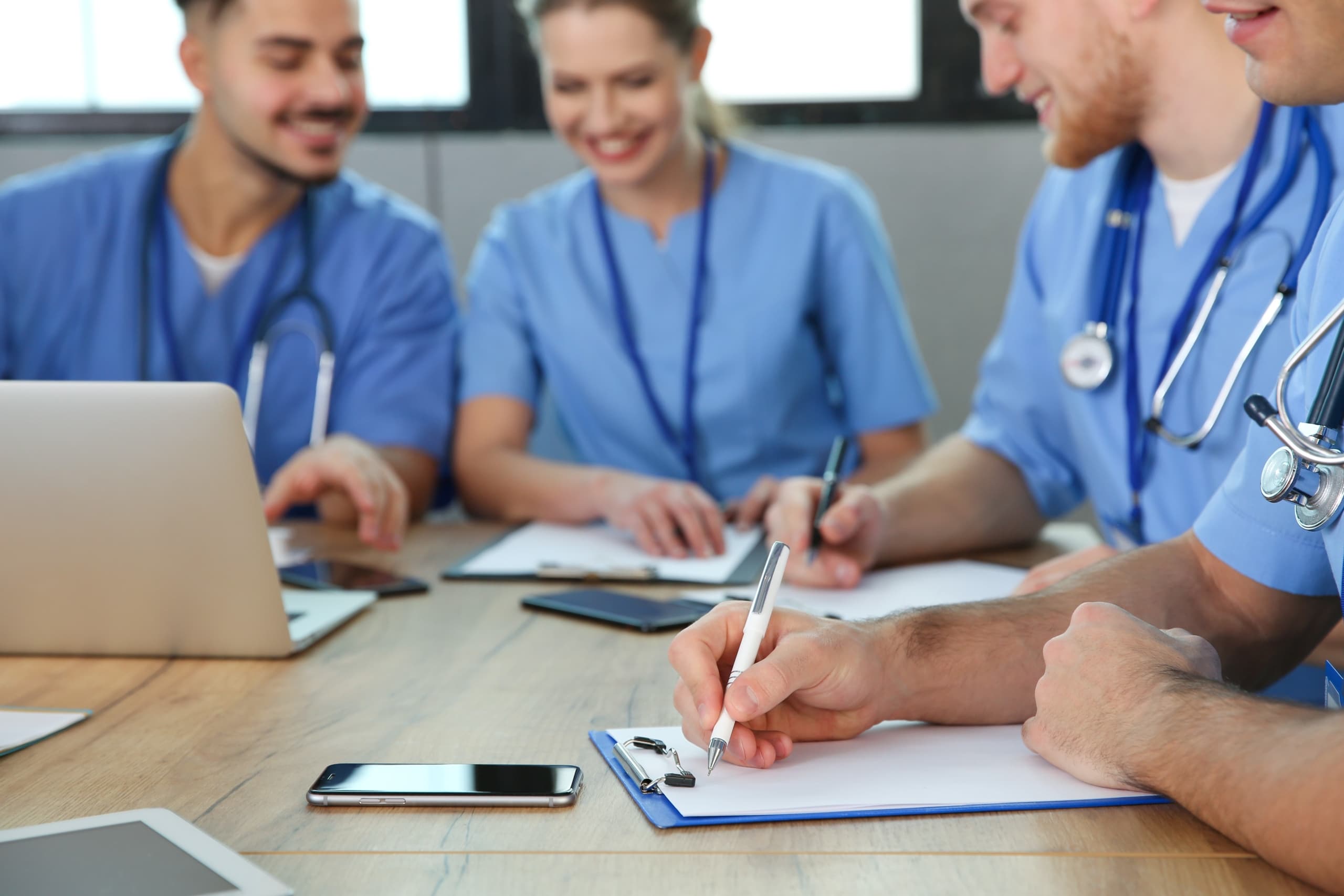 Group of medical students at a table