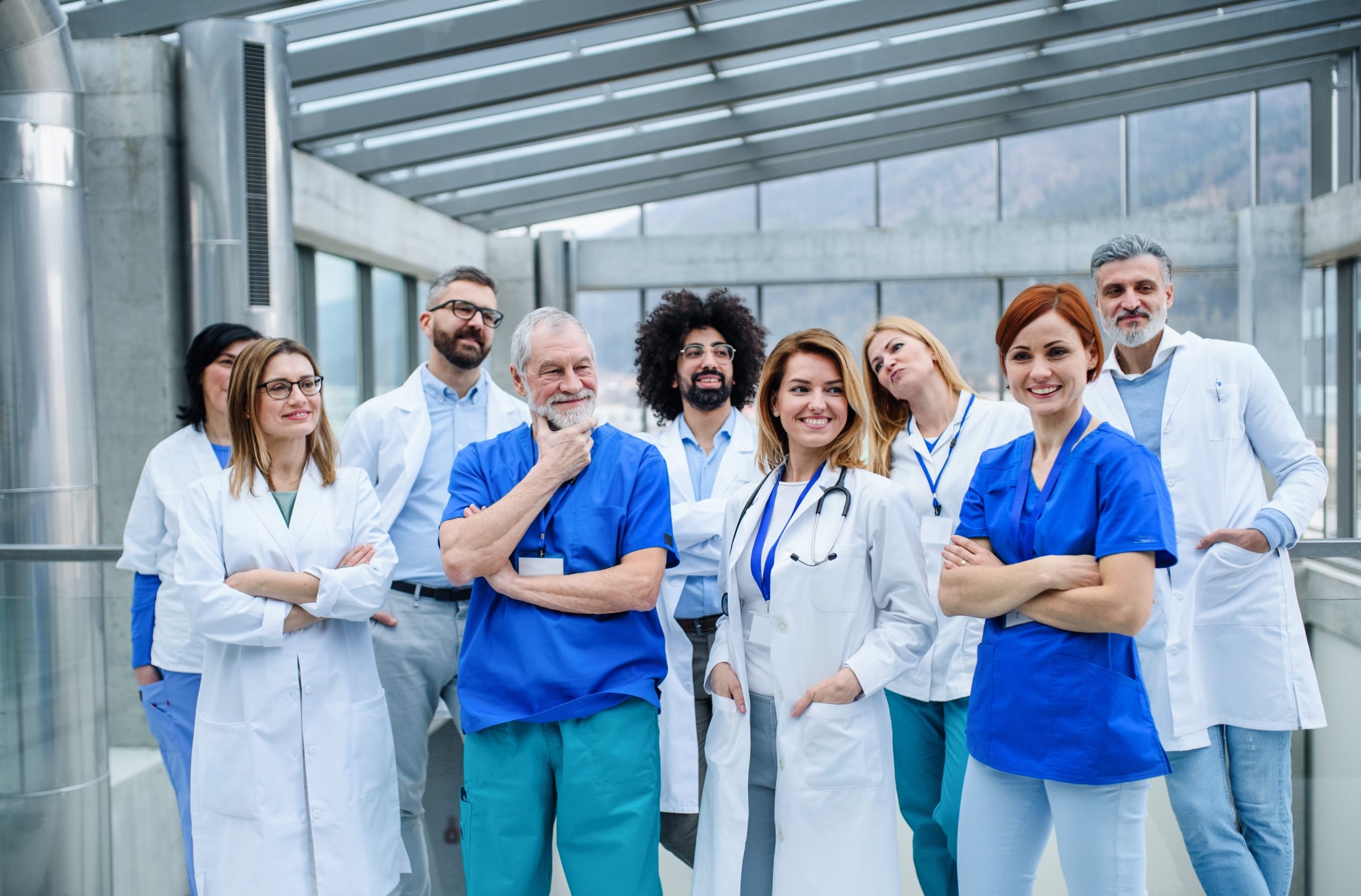 Smiling group of medical workers outside