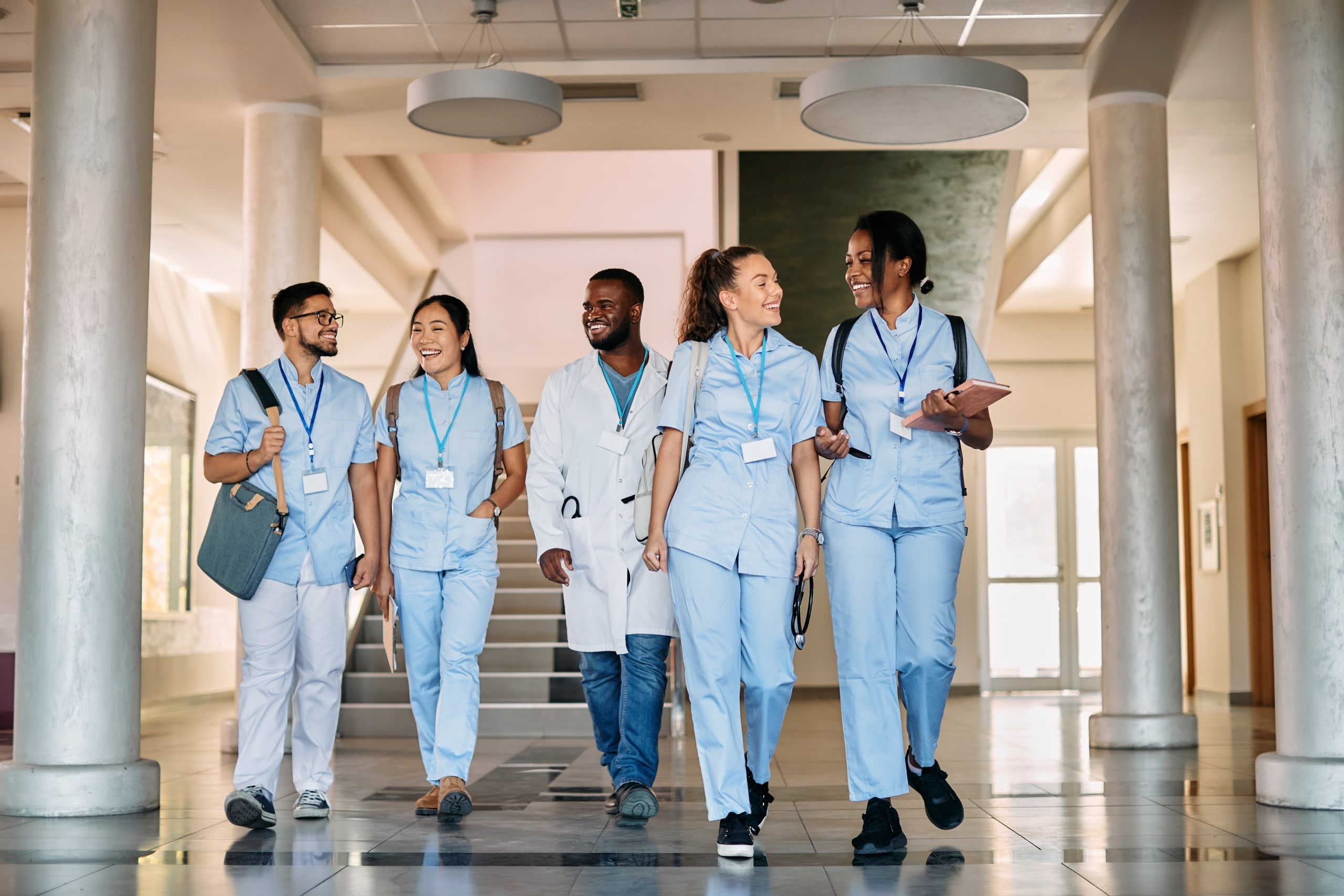 Group of medical students in a hallway