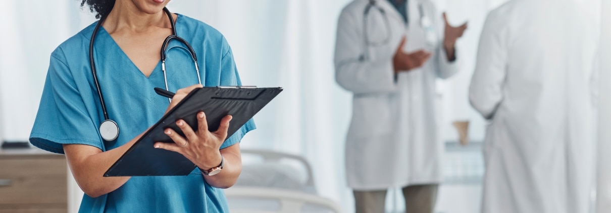African-American medical professional with a clipboard