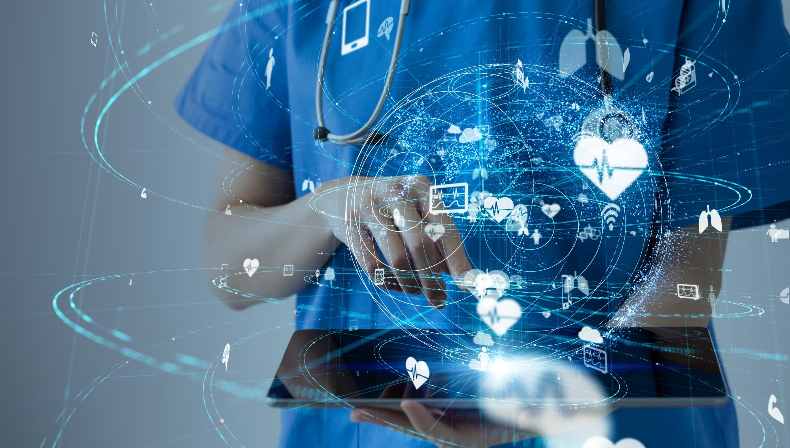 Close up of a nurse using the latest technology