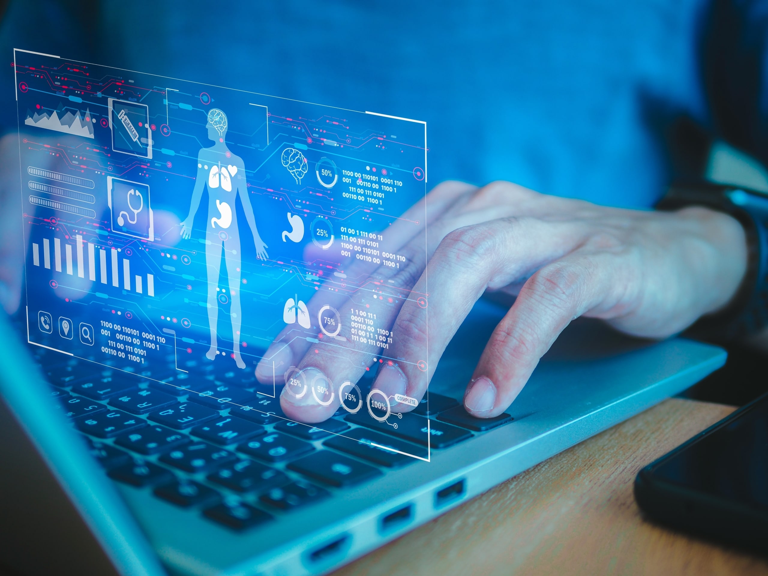 Close up of a medical professional using futuristic technology