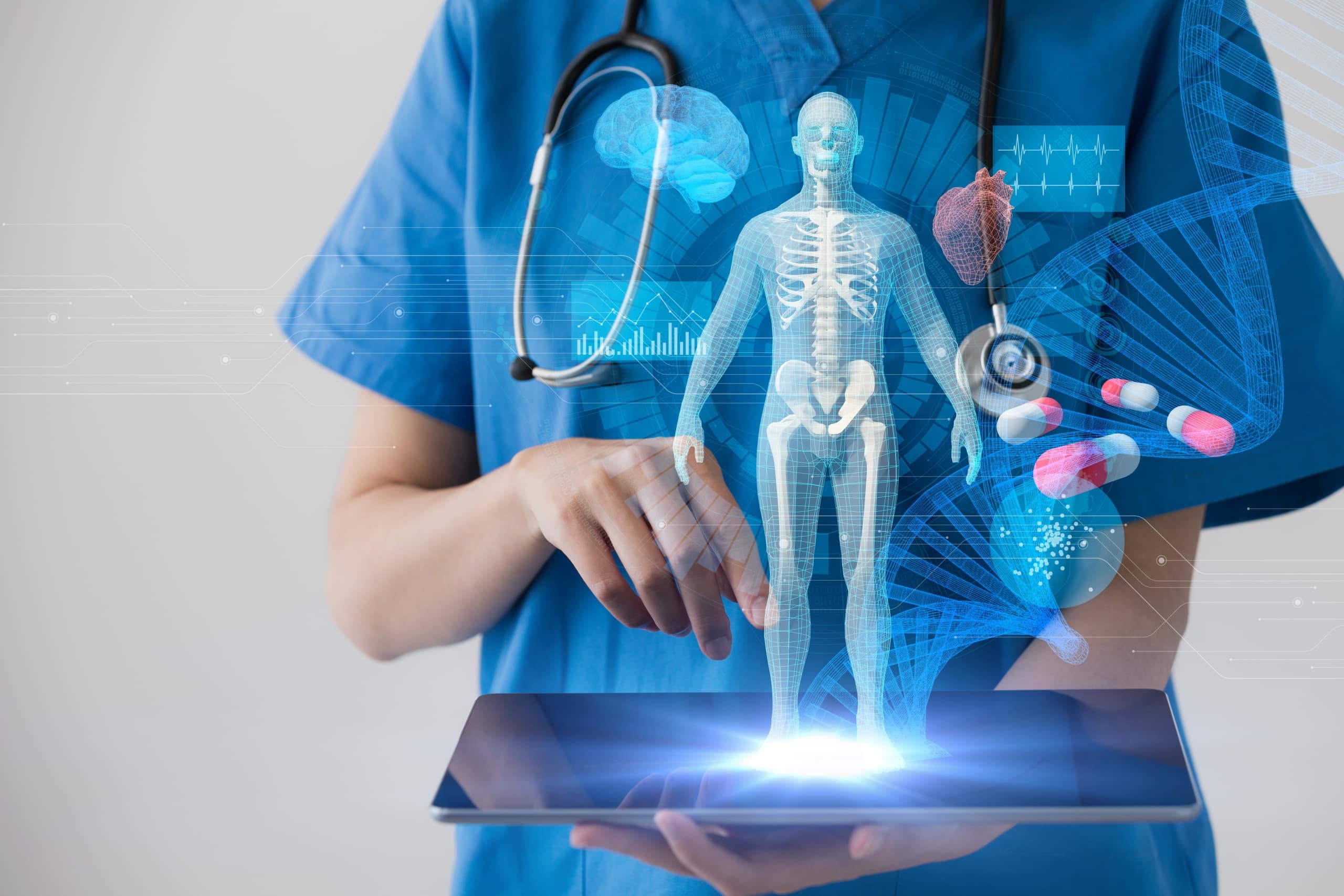 Close up of a healthcare professional using futuristic technology