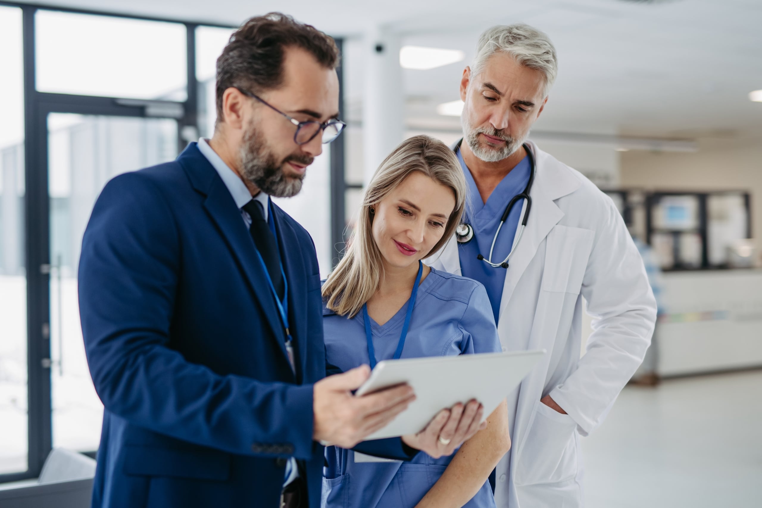 Group of medical professionals in a hallway
